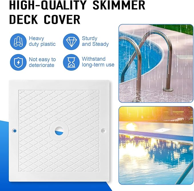10'' Pool Skimmer Lid/Cover Replacement for Hayward SPX1082E, SP082 1083 1084 1085 SP1086, Square Skimmer Basket Deck Covers Plate for Inground Pools, Heavy Duty Plastic, White, 2 Pack