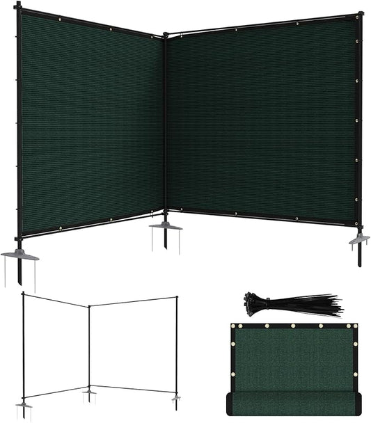 ECOOPTS 6'Hx12'L Privacy Fence Set with Poles and Rails Ground Spikes Fence Kit for Patio Garden Pool Yard (Green)