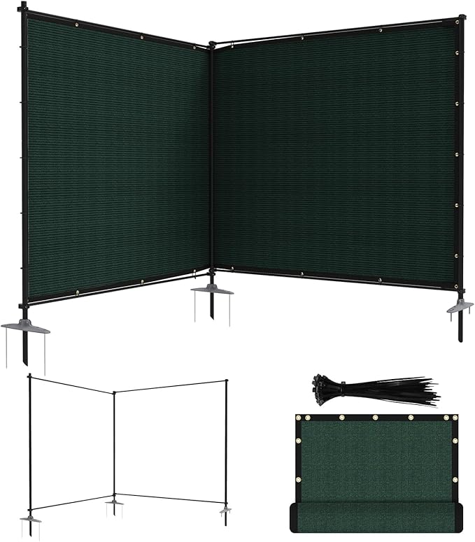 ECOOPTS 6'Hx8'L Privacy Fence Set with Poles and Rails Ground Spikes Fence Kit for Patio Garden Pool Yard (Green)
