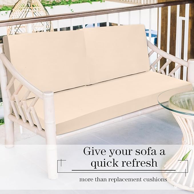 Newwiee 8 Pcs Stretch Patio Outdoor Cushion Covers Replacement for 4 Backrests and 4 Patio Cushions Covers, Waterproof Couch Sofa Slipcover Furniture Protector, Thin Fabric Breathable(Beige)