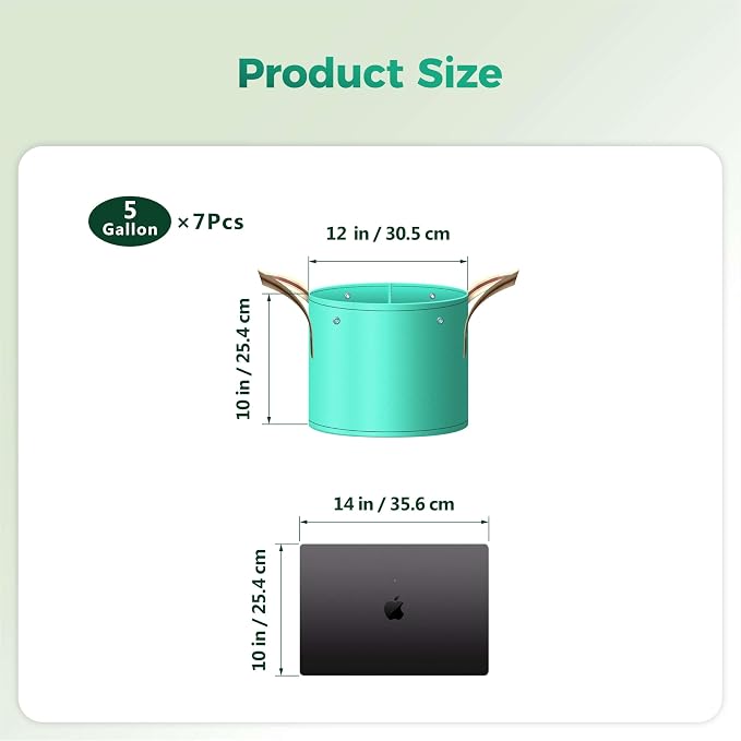 7 Pcs 5 Gallon Grow Bags, Small PE Garden Grow Bags for Plants with Branch-Binding Holes and Bottom Drain Holes, Ideal for Vegetables, Strawberries and Flowers