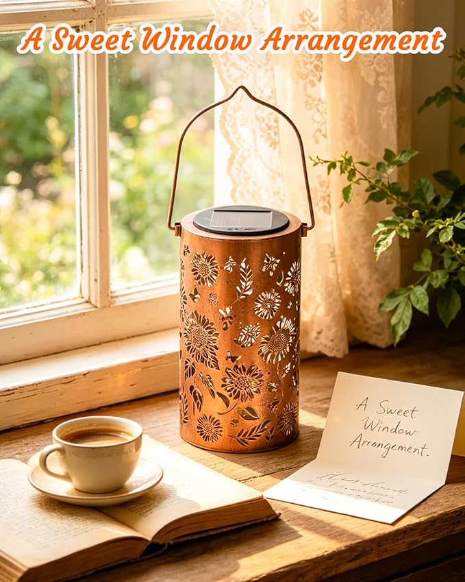 ANYTALK 2Pack Sunflower Solar Lanterns Outdoor Waterproof, Birthday Gifts for Women Mom Grandma, Hanging Solar Lights for Yard, Patio, Porch, Garden Decor