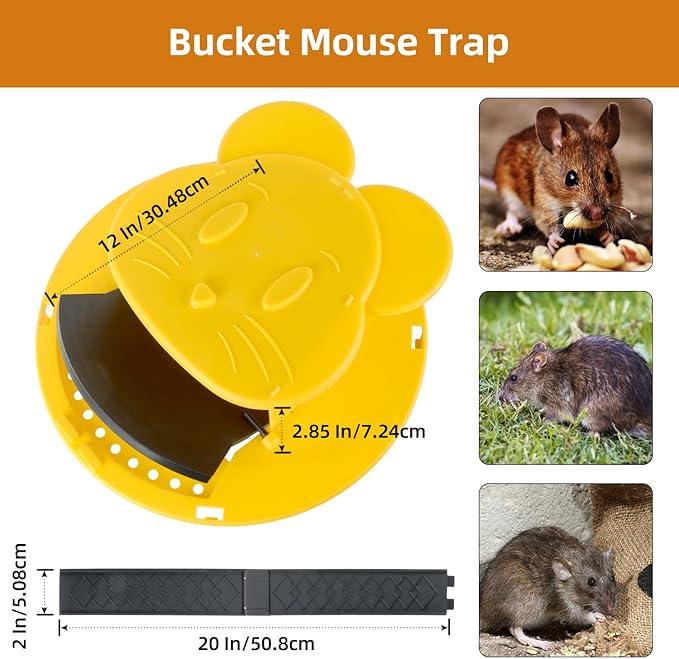 Mouse Trap Bucket - Mouse Traps Indoor for Home - Multi-Catch, Auto-Reset, Humane or Lethal Rat Trap - ABS Material - 5 Gallon Bucket Compatible-4pack