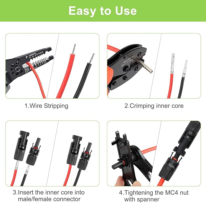 MC4 Solar Connectors 30 Pairs/60pcs Solar Panel Cable Connectors Waterproof IP67 1000V 30A Male/Female Connector with 2 Pack Wrenches