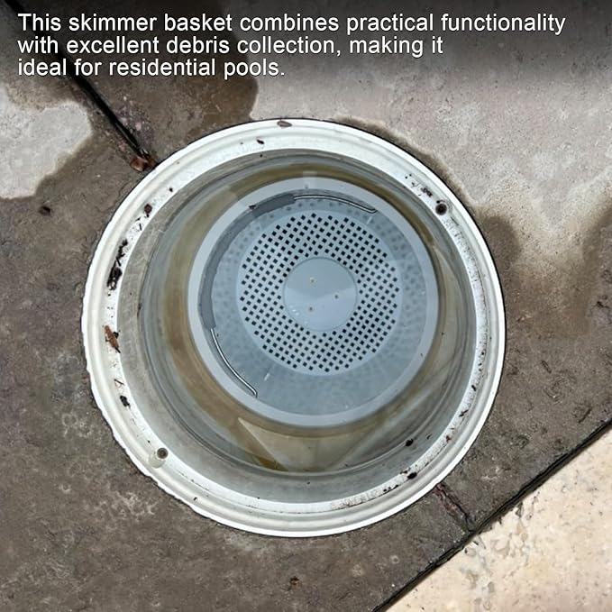 8" Pool Skimmer Basket for Inground Pool Compatible with Pentair U-3 Skimmer Basket 08650-0007 and Hayward SP1070 SPX1070E Pool Basket ，Stainless Steel Handle，Rubber Grip & Built in weighting，White