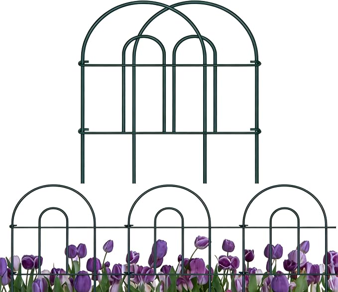 16in(H)×40ft(L) Green Decorative Garden Border Fence Total 40 Panels No Dig Metal Folding Fence Garden Edging Border Fence for Animal Barrier Fencing Flower Bed Yard Patio