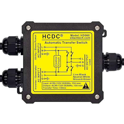 AC120V 15Amp Automatic Transfer Switch, ATS Auto Transfer Switch (Core Wires + NEMA 5-15P)