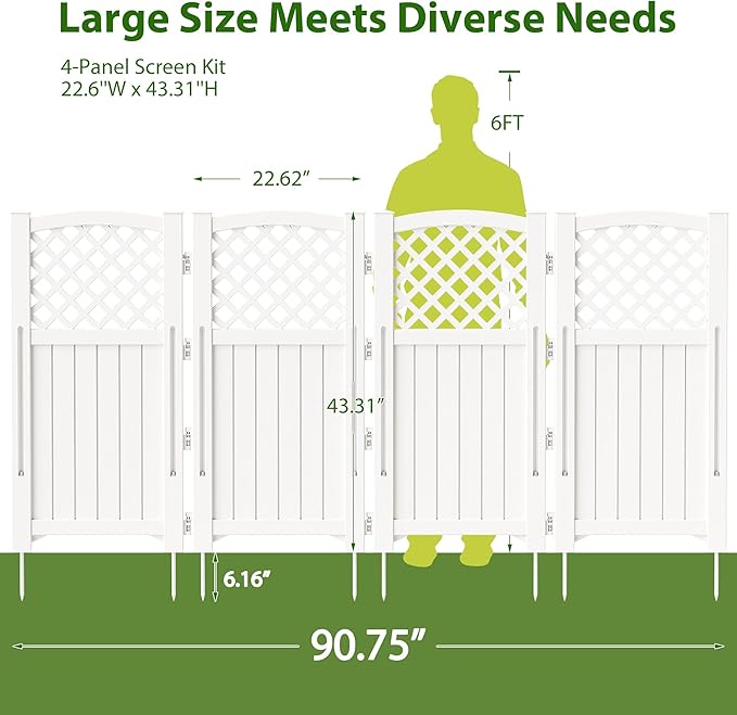 Devoko Outdoor Privacy Fence, 4 Fence Panels Privacy Screen Panels for Outside and Yard, Resin Air Conditioner Lattice Fence for Trash Can (Off-White)