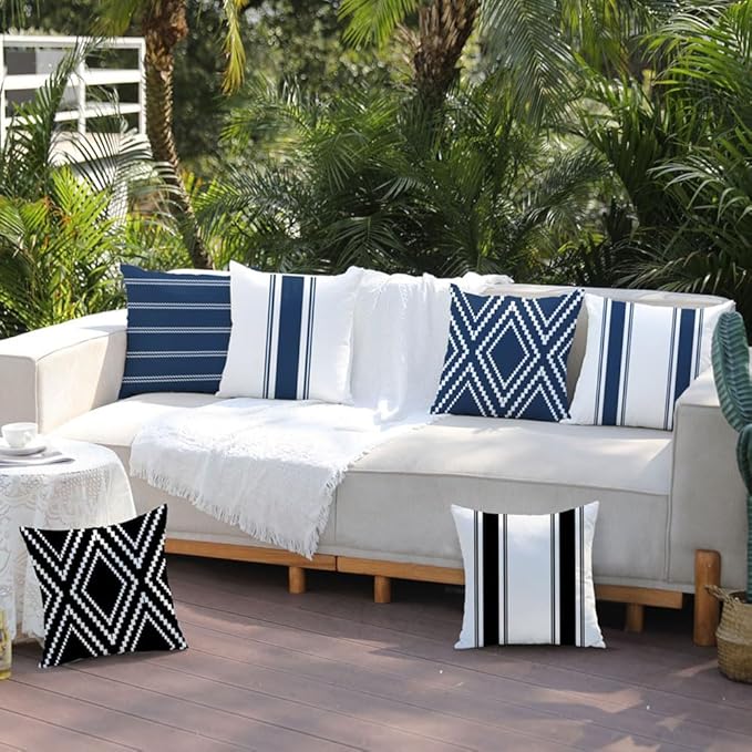 DFXSZ Outdoor Pillow Covers 20x20 Inch Set of 4 Navy Blue Waterproof Modern Geometry Throw Pillows Outdoor Summer Waterproof Decor for Patio Funiture Garden Polyester Cushion Covers 013N20