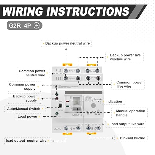 63Amp 220V AC Mini ATS Automatic/Manual Transfer Switch, 4Pole G2R Solar Auto Dual Power Changeover Switch for Home, Din Rail Mounted 50/60Hz CE Certified for Rv, Lv, Cn Public/Backup Power