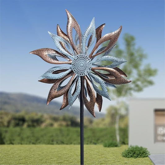 Outdoor Wind Spinner with Garden Stake 62.99" Metal Two-Way Wind Sculptures Solar Color Changing Lights Large Windmills for Garden,Patio,Yard,Lawn Decor Gifts Blade