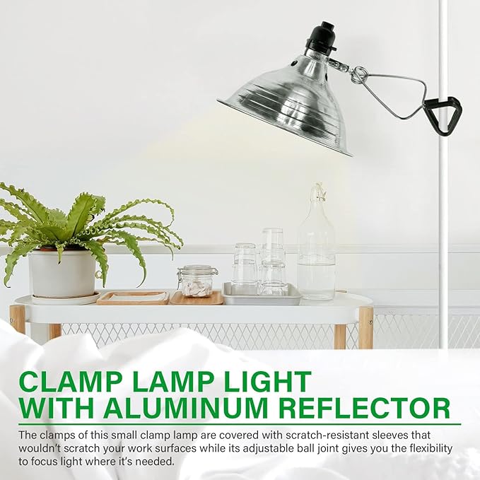 Simple Deluxe Clamp Light with 8.5 Inch Adjustable Aluminum Reflector, Suit for E26 Socket Max 150 Watt Lamp (No Bulb Included), 6 Feet 18/2 SPT-2 Cord, 1 Pack