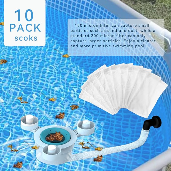 Surface Float Skimmer,No Installation Required, no Adjustable Bracket Required,Comes with 10 Filter Socks, Special Note: Skimmer Rate not exceeding 1100 GPH(Turquoise)