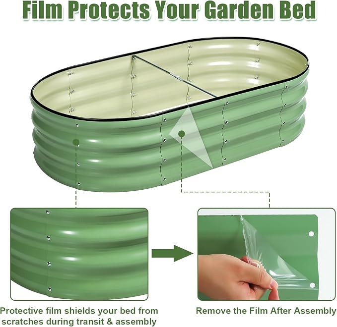 2 PCS Galvanized Raised Garden Bed 4x2x1 Ft, Oval Metal Outdoor Planter Box Kit with Safety Rubber Edge, Easy Assemble Bottomless Large Planting Container for Vegetable, Flower, Fruit, Green