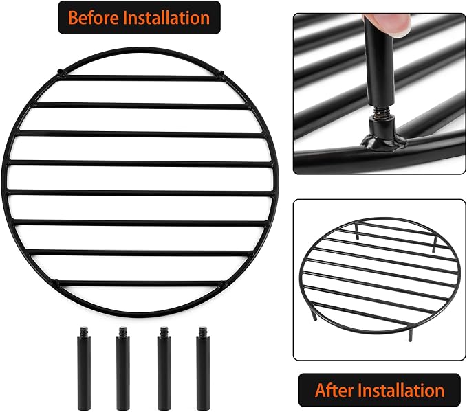 onlyfire Heavy Duty Round Fire Pit Grate 30 Inch - Steel Log Grate with High-Temp Coating & Removable Legs, 3.5" Tall Wood Burning Grate for Outdoor Fireplace, Camping, BBQ