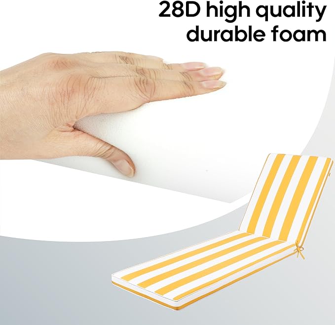 Only choice 2 Pcs Set Outdoor Lounge Chair Cushions Patio Chaise Lounge Chair Cushion Replacement Cushions Furniture Seat Cushions (Yellow White Striped)