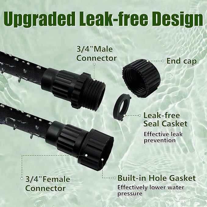 Flat Soaker Hose 100FT, Garden Hose with Heavy Duty Double Layer Design, Drip Irrigation Hose Saves 80% Water, Leak Proof Sprinkler Hose for Garden, Lawn, Vegetable plot