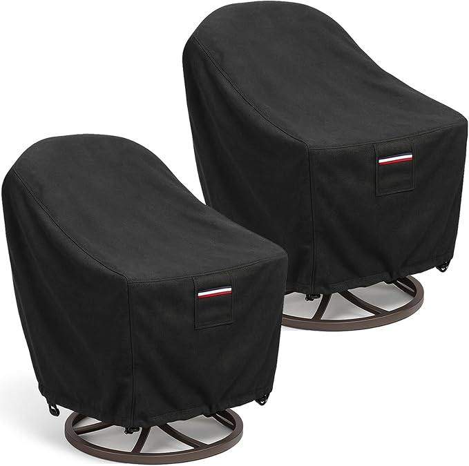 Waterproof Patio Chair Covers, 26W x 27D x 34.3H inches Heavy Duty Outdoor Furniture Protection Cover Weather Resistant 600D Oxford 2-Pack, Black