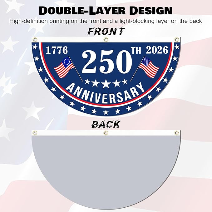 2PCS USA Anniversary 250th Flag, 1.5X3 FT Anniversary Fan Flags, Yard Signs Hanging Decor for Outdoor, Front Door, Porch, Welcome Backdrop with Brass Grommets (Style 5)