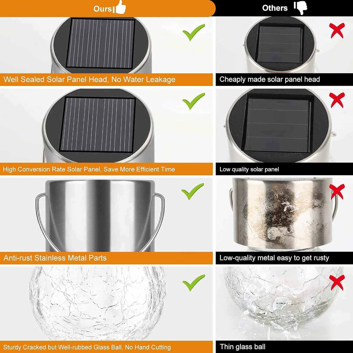 12Pack Hanging Outdoor Solar Lights - Decorative Cracked Glass LED Ball Lights Waterproof Tree Solar Powered Globe Lights with Handle for Garden Yard Patio Fence Christmas Decoration, Warm White