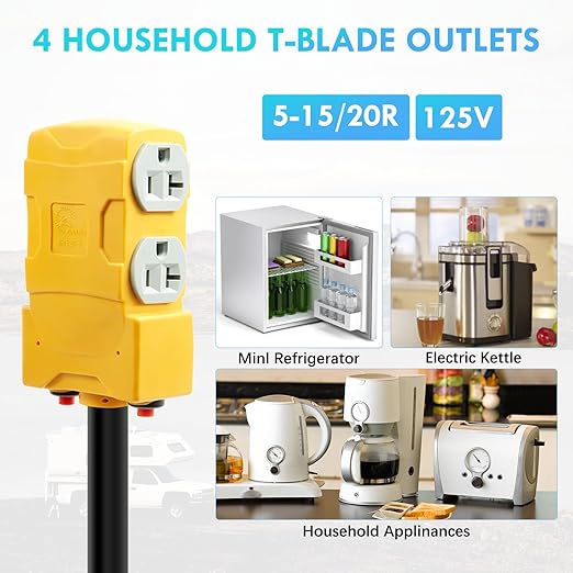 50 Amp to 20 Amp 110V RV Distribution Adapter,NEMA 14-50P to 4 X 5-20R/15R RV 4-Prong to Mutiple Household Outlet w/ 20Amp Circuit Breaker RV Generator Distribution Cord 1.5FT