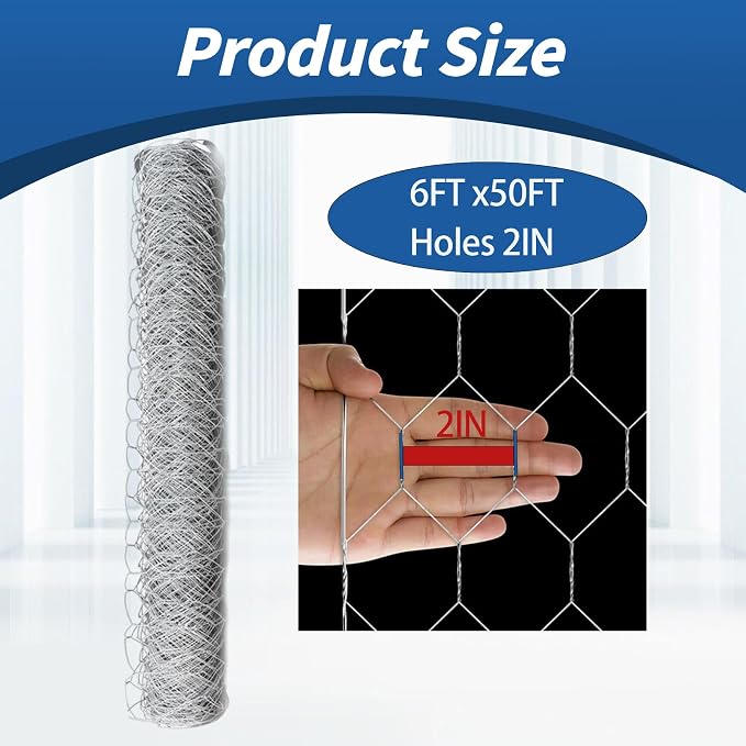 WFLNHB Hexagonal Chicken Wire Poultry Netting Galvanized Mesh Garden Fence Barrier Fence Mesh Roll 6Feet x 50Feet