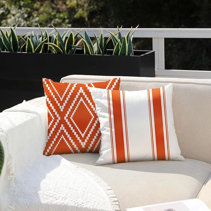 DFXSZ Outdoor Pillow Covers 16x16 Inch Set of 4 Waterproof Modern Geometry Throw Pillows Outdoor Summer Waterproof Decor for Patio Funiture Garden Polyester Cushion Covers 013E