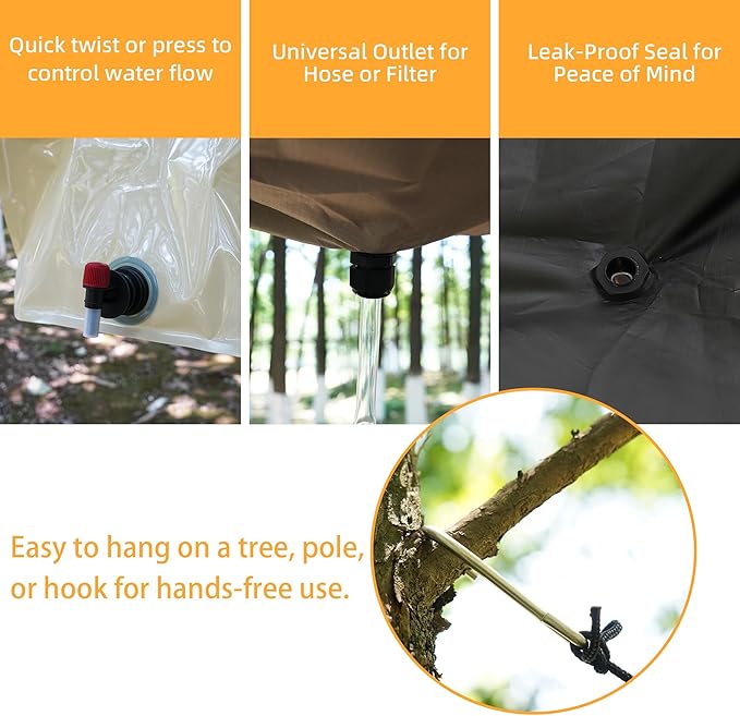 Tredre Hanging Rainwater Collection Kit: 5x5FT Waterproof Tarp & 2.2 Gal Foldable Water Tank | Portable Water Storage for Camping, Hiking, Emergency Survival | Garden, Off-Grid Use