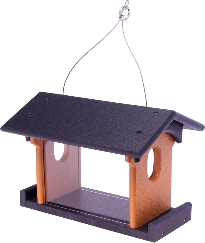 Bluebird Feeder - Poly Lumber - Hanging Blue Bird Feeder for Mealworms (Black and Cedar)