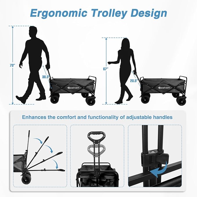 Yesker Foldable Wagon - 300lbs Collapsible Garden Carts with All Terrain Wheels for Outdoor Camping Sports Shopping Gardening - Heavy Duty Portable Utility Trolley (Black)