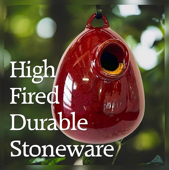 BYER OF MAINE Alcyon Egg/Bottle Bird Home, Porcelain, Glaze Finish, Oxide Red, 7”x7”x9”