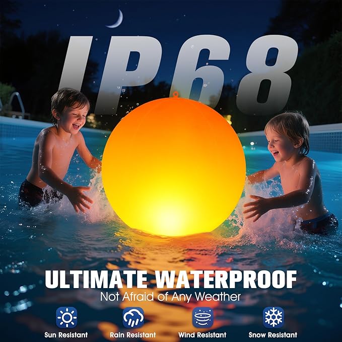 Solar Floating Pool Lights, 14 Inch Flame Solar Pool Light Balls, Floating Glow Globe IP68 Waterproof, Inflatable Solar Lights up Balls for Swimming Pool Pond Outdoor Decor -1PC