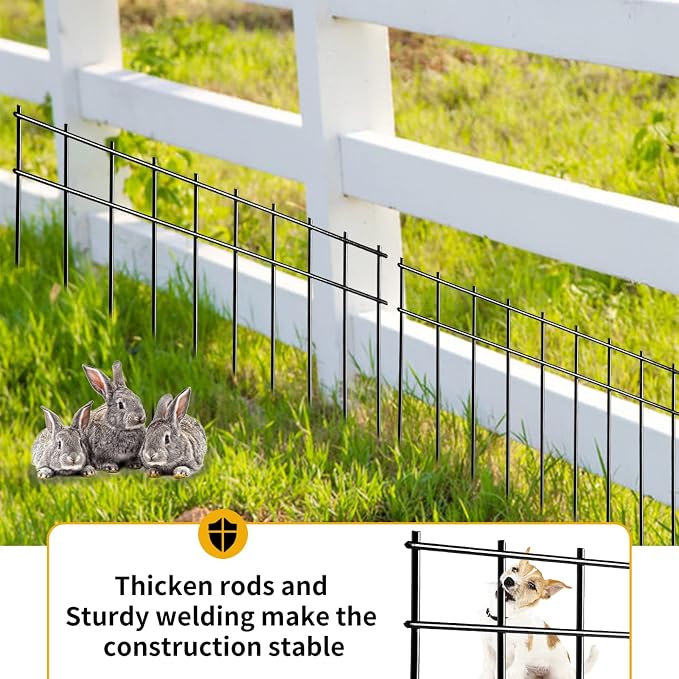 Adavin Small/Medium Animal Barrier Fence 25 Pack 20 in(L)X 10 in(H) Underground Decorative Garden Fencing,Dog Rabbits Fences Black Metal Fence Panel Ground Stakes for Outdoor Patio.Total Length 42 Ft