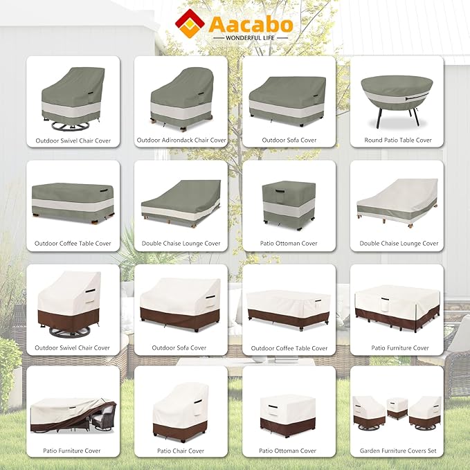 Patio Furniture Cover for 5 Pieces Set-Waterproof 600D Oxford Fabric Cover for 5 PCS Outdoor Sets Wicker Metal Couch Rocking Glider Swivel Chairs Ottomans Sectional Sofa Dining Chair Beige