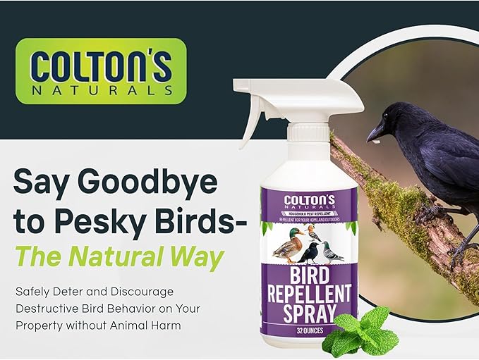 Bird Repellent Spray (32 OZ) Deter Birds from Outdoor Surfaces, Garden Areas Deterrent Natural Woodpecker, Pigeon and More Natural