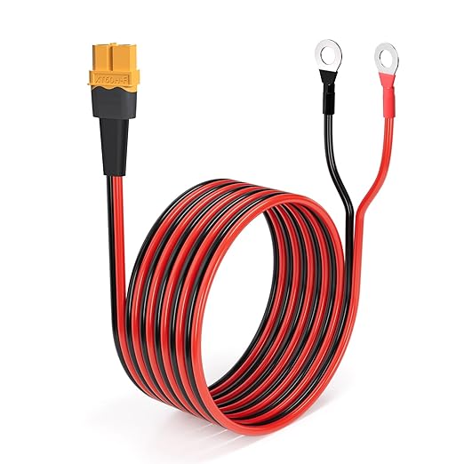 ELFCULB XT60 to O Ring Terminal Cable, 10AWG XT60 Female to O Ring Connector Cable with Tinned Pure Wire for RC Battery Solar Portable Power Power Station and Solar Panel(10FT)