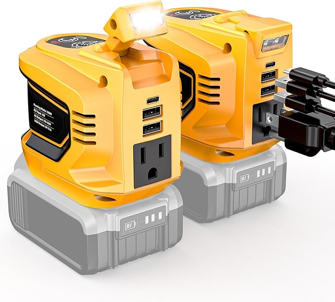 200W Power Inverter Compatible with DeWalt Battery, Ecarke 2PCS DC 20V to AC 110V Battery Inverter, Portable Power Station Generator, Charger Adapter Powered Outlet 2 USB Ports & 1 Type-C & AC Outlet