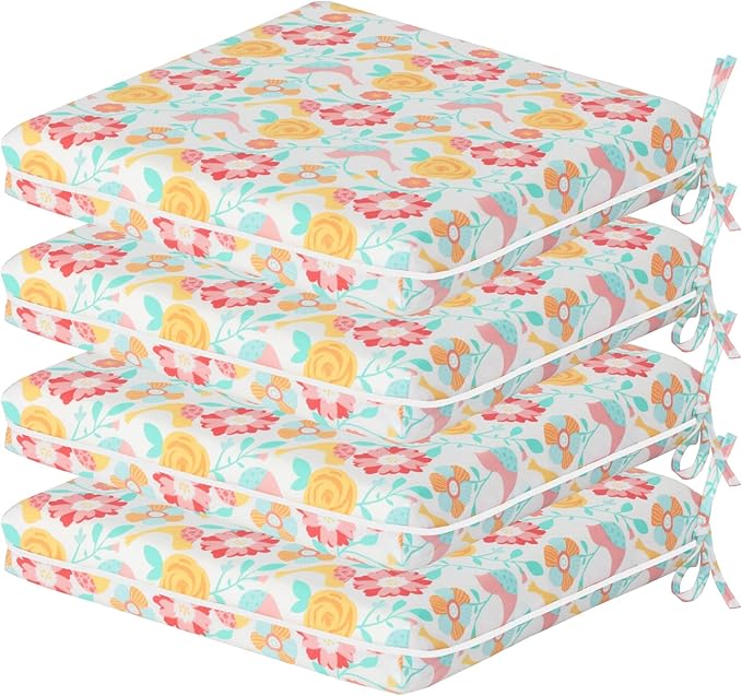 COZYVIDA Outdoor Chair Cushions Set of 4, 20"x20" Square Seat Pads with Tie Straps and YKK Zippers, 30D High-Density Foam, Water-Resistant Fabric,UV-Resistant 1000+ Hrs