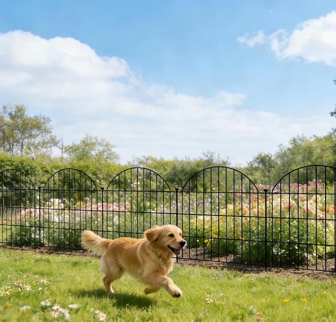 MTB Garden Fence Decor 24 in(H) x 10 ft(L), Dog Fence Outdoor for Yard No-Dig Pet Barrier, Animal Proof Fence Metal Garden Fencing Animal Barrier, 5 Panels