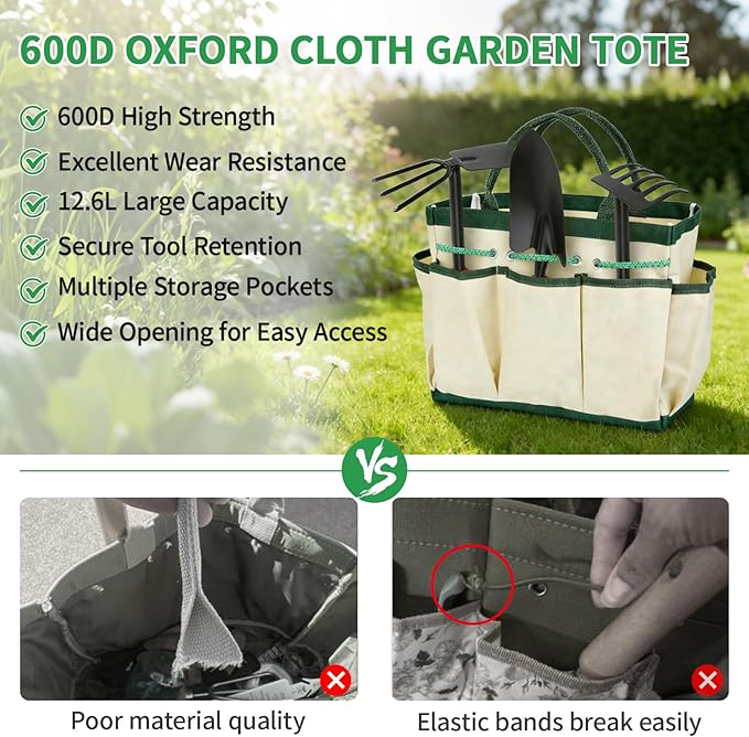 10 Pcs Gardening Tool Set - Heavy Duty Garden Kit with Stainless Steel Pruning Shears, Trowel Garden Tool, Kneeling Pads, Repotting Mat - Garden Tote, Ideal Gardening Gifts for Women and Men