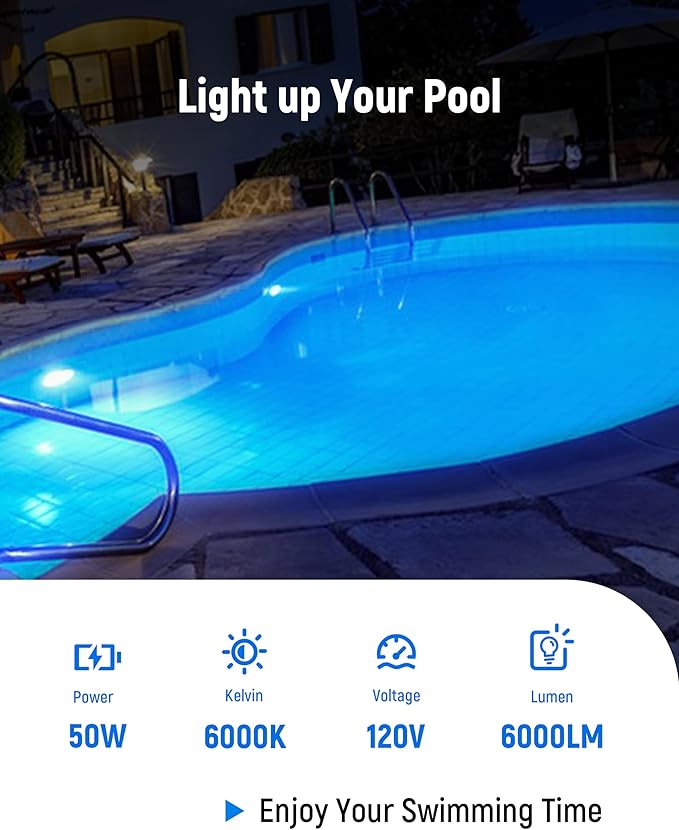 LED Pool Lights for Inground Pool 120V 50W, White 6000K Swimming Pool Light Bulb for Pentair Hayward Pool Light Fixtures