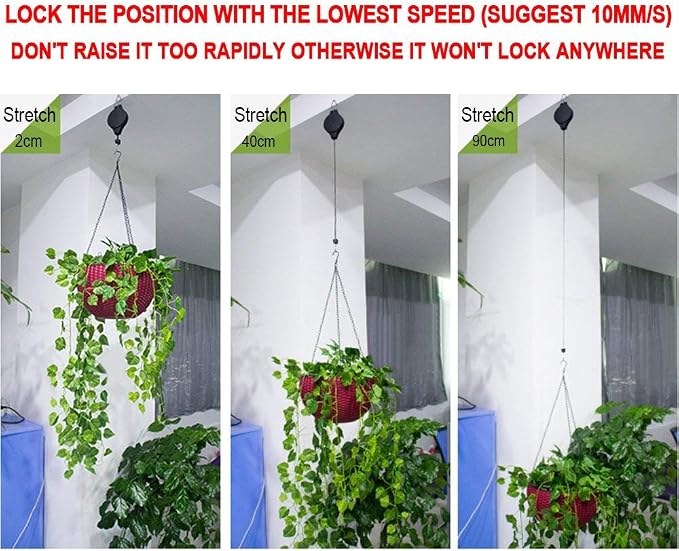 Pack Plant Hook Pulley, Retractable Plant Hanger Easy Reach Hanging Flower Basket for Garden Baskets Pots and Birds Feeder Hang High up and Pull Down to Water Or Feed (White 2Pack)