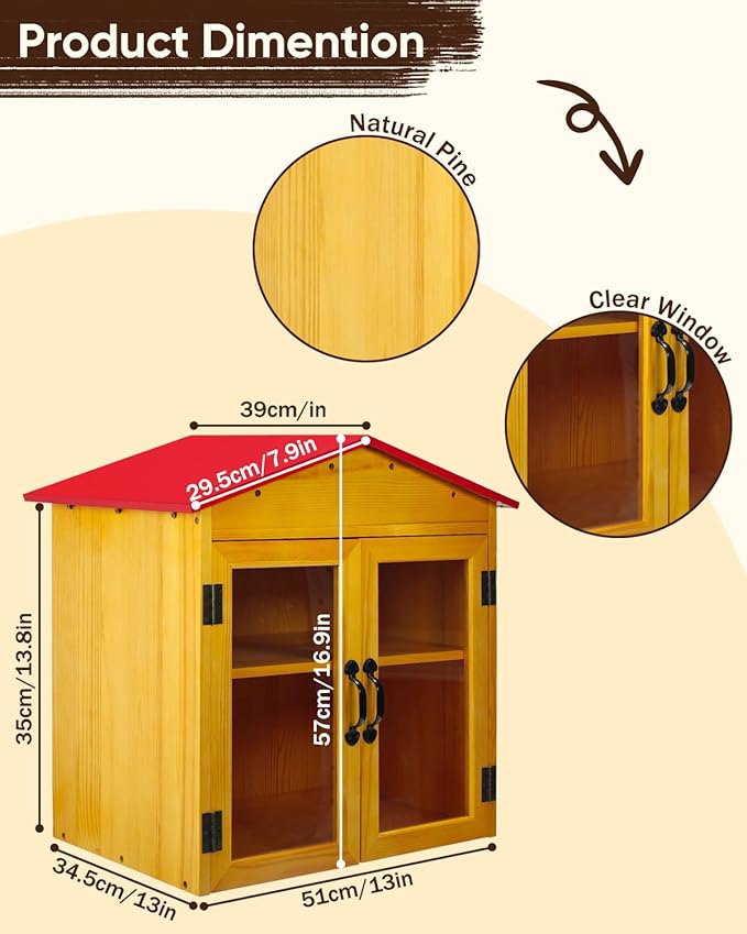 Outdoor Library Book Box Storage, Red Wooden Cabinet Little Literature Box for Neighborhoods Community and Schools Sharing Books, Newspapers, Flyers, Food and Art (Library Box-Red-2Tier)