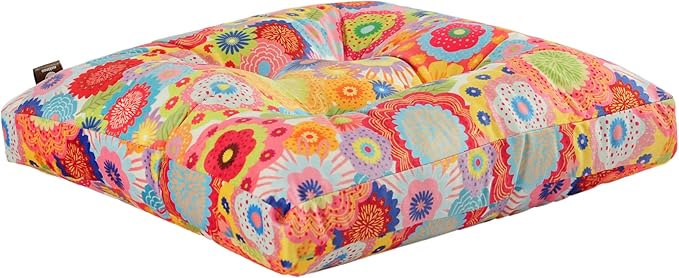 2-Pack Outdoor/Indoor Wicker Patio Seat Cushion Pad with Ties - Dining Chair Cushion, 17" x 17" (Multicolored Flowers)