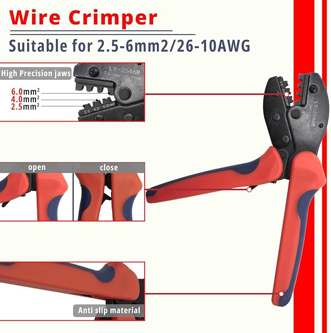 Solar Crimper Stripper Tool Kit，With Wire Stripper, 12 Pairs Solar Connectors, 1 PCS Stainless Steel Wire Cable Cutter, 1Pair Solar Spanner Wrench