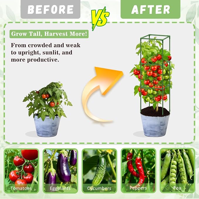 Riare 4 Pack Square Tomato Cages for Garden- 45 Inch Heavy Duty Tomato Stakes Plant Support, Metal Tomato Trellis for Climbing Plants Outdoor, Raised Garden Bed, Vegetables Flowers