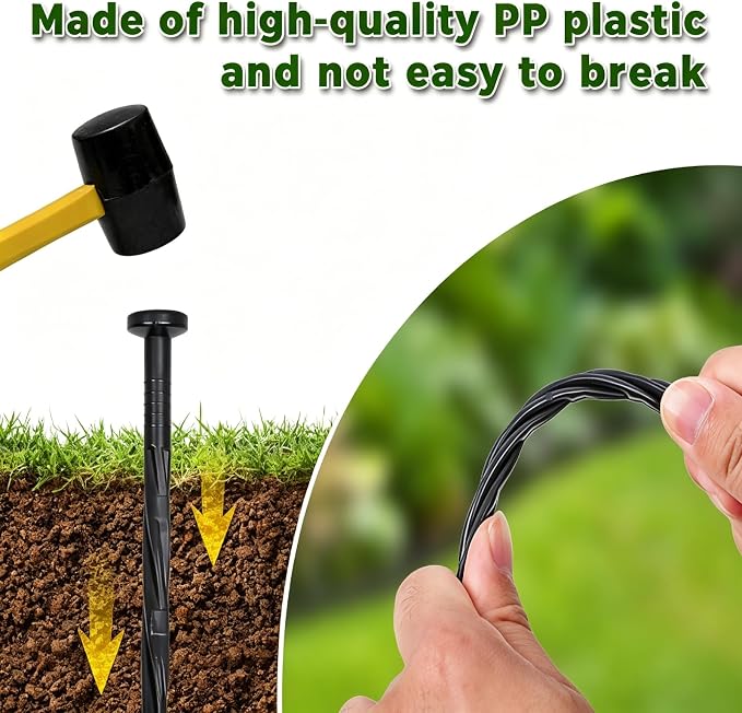 100 PCS Landscape Edging Stakes, Plastic 8-Inch Garden Anchoring Spikes, Spiral Nylon Spikes for Garden Lawn Yard Paver Edging, Weed Barriers, Artificial Turf, Tent Accessories, Grass Pathway