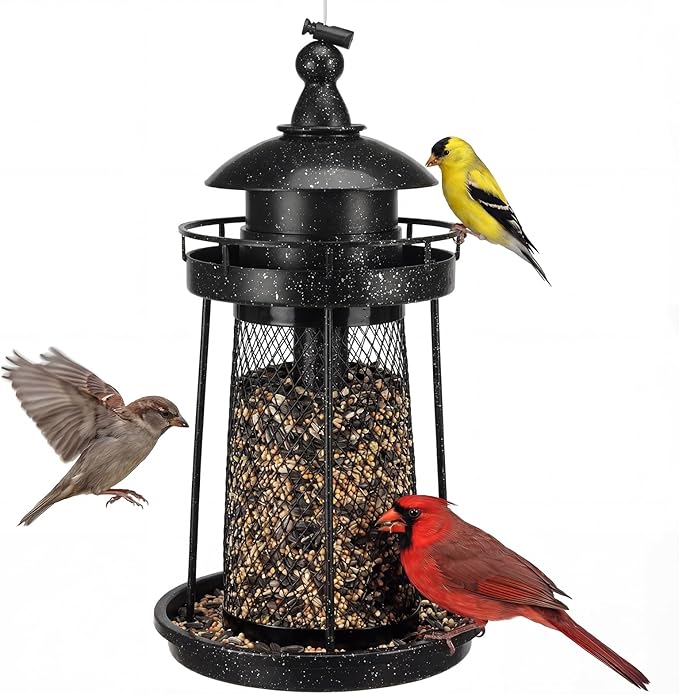 Lavezee Bird Feeder for Outdoors, Large Capacity Hanging Bird Feeders for Outside Wild Birds Hummingbird Parrot，Black