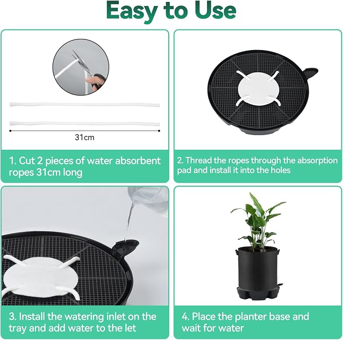 OTraki 4 Pack Self Watering Fabric Pot Base with 5 Gallon Grow Bag | Auto Watering System for 5 Gallon Fabric Pots, Planter Fabric Plant Grow Bag, for Garden Indoor Outdoor Greenhouse