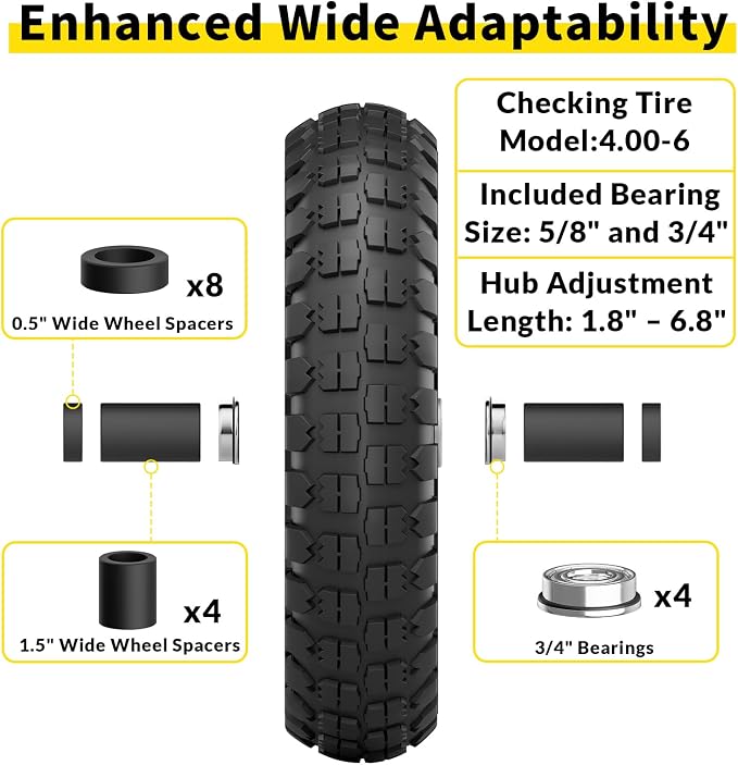 RONPOW 4.00-6 Flat Free Tire and Wheel, 13 Inch Solid Garden Wheelbarrow Tires, 300Lbs with 5/8" & 3/4" Axle Hole, 1"-3.5" Hub for Garden Cart, Wheelbarrow, Hand Truck, for Home Farm, 2Pcs Gray